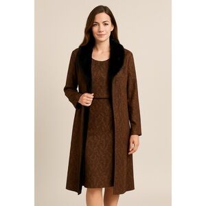 Moon Light USA Vintage 3 Piece Set Bohemian Fern Print Faux Fur Robe Top Skirt